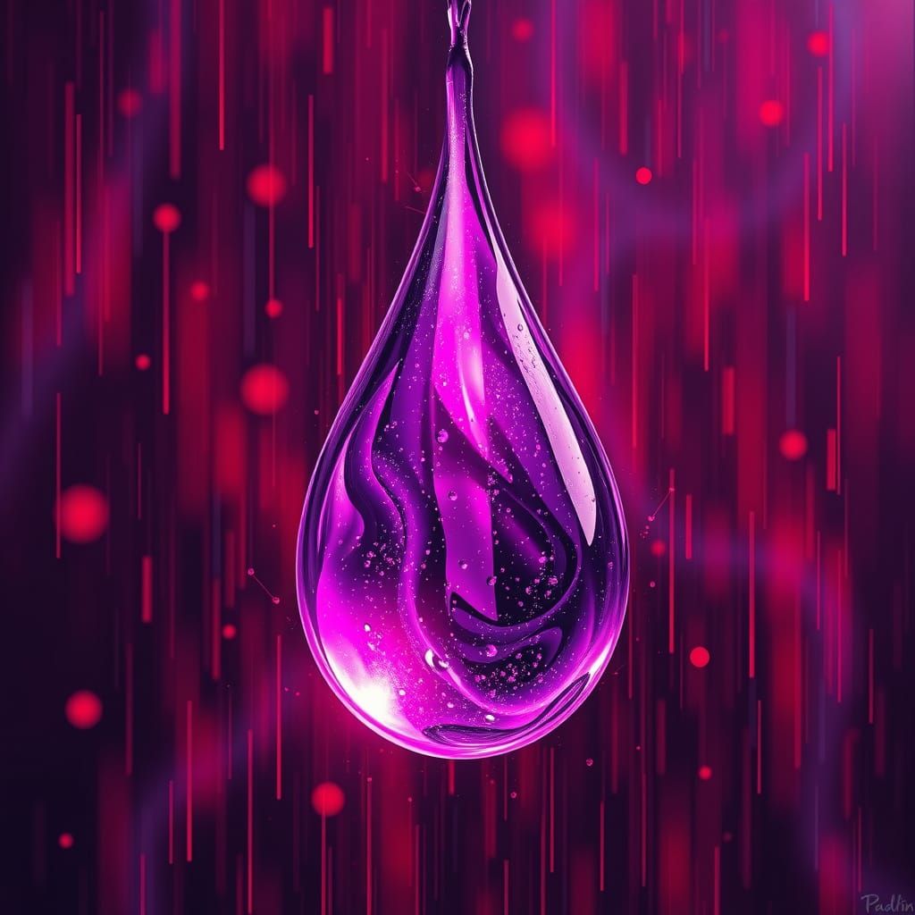 Vibrant Purple Drop in Crimson Rain, Thick Brush Strokes, Dy...