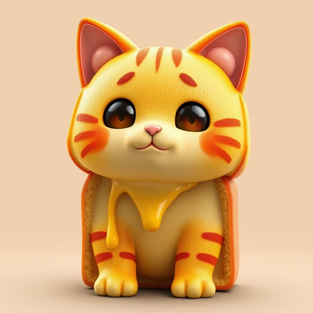 Cute Grilled Cheese Cat in 3D Anime Style