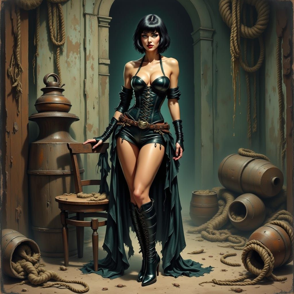 Barbarian Queen in Abandoned Factory Oil Painting