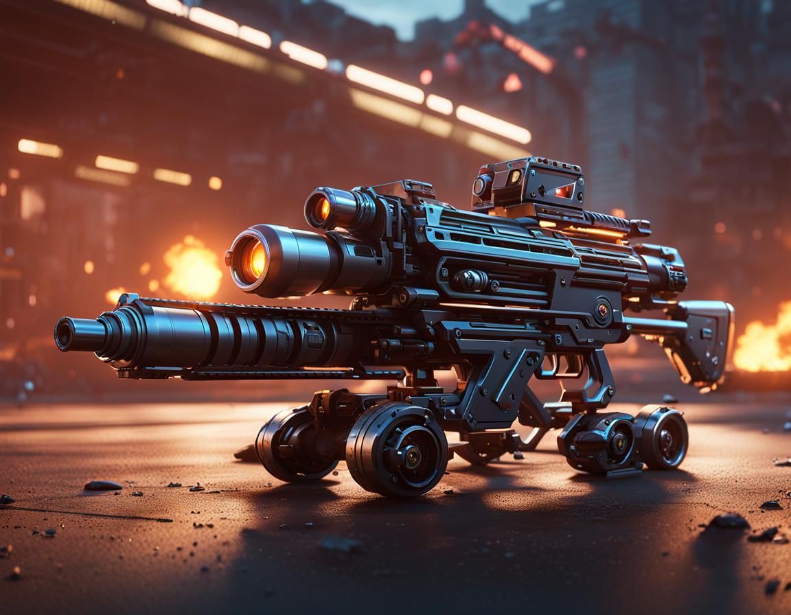 Futuristic Machine Gun Kitty in Sci-Fi Style