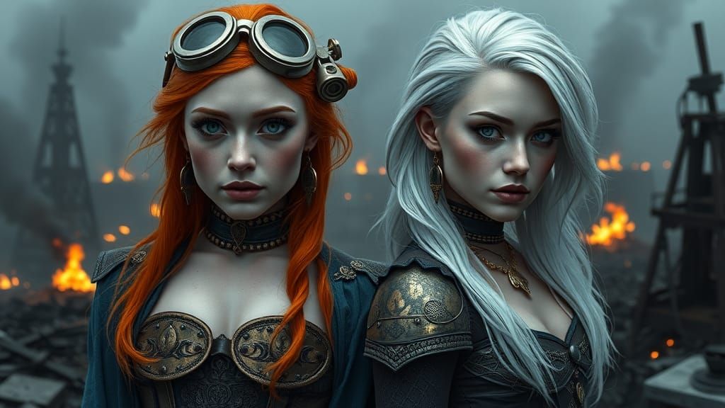 Hyperrealistic Steampunk Women in Apocalyptic Wasteland
