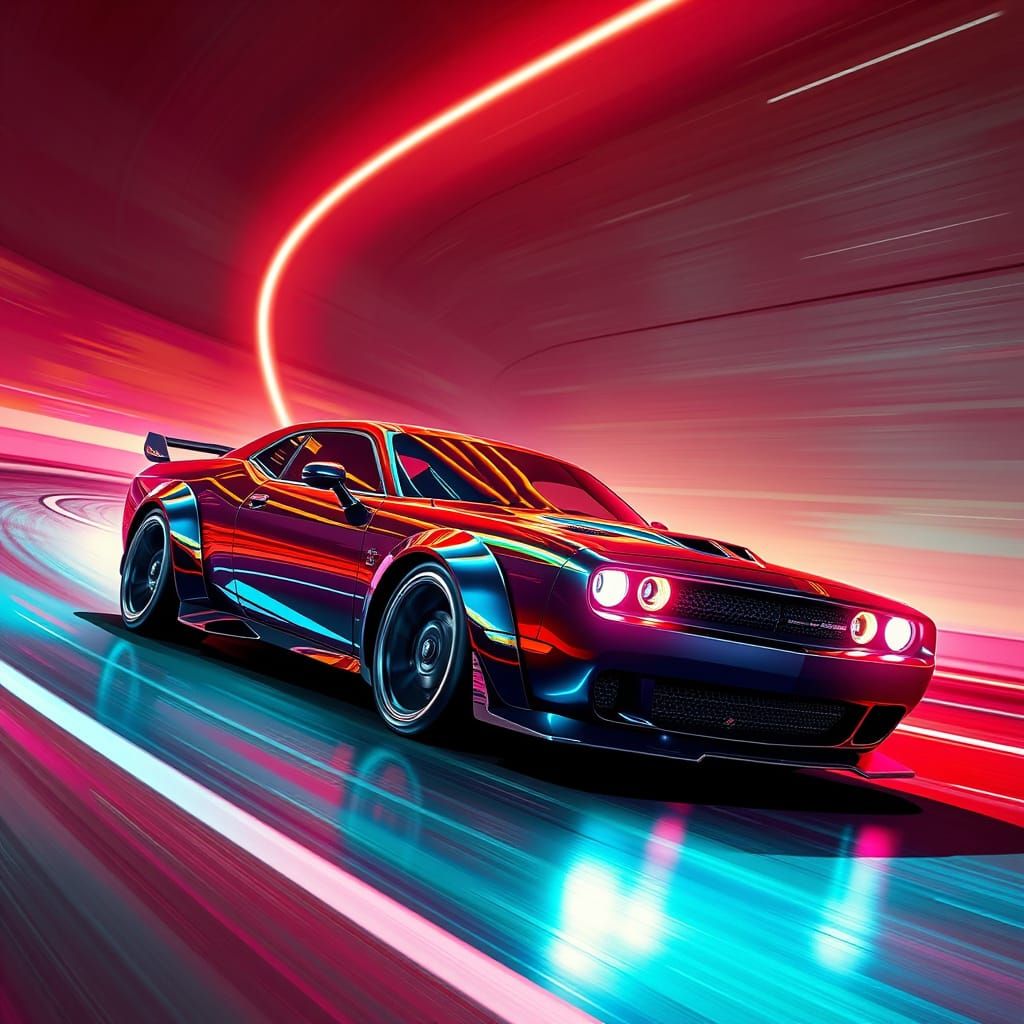 Dodge Sports Car Speeds Down Futuristic Highway