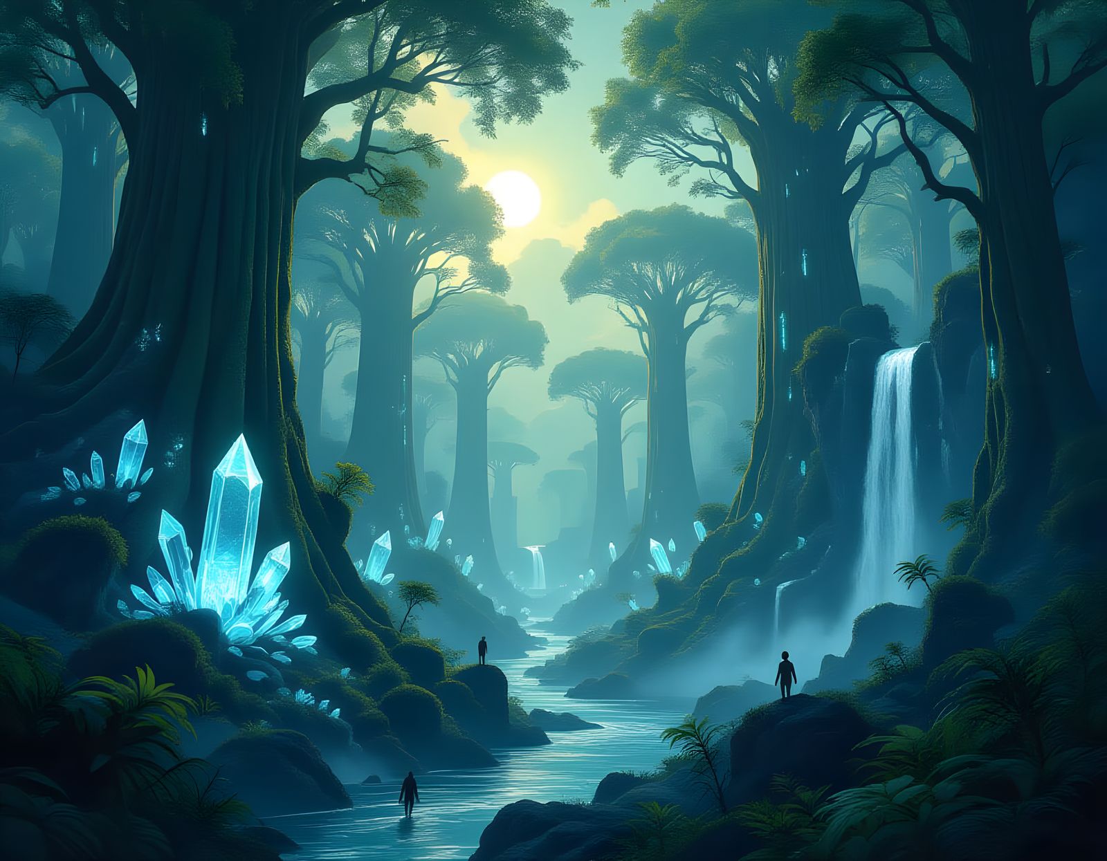 Bioluminescent Alien Forest in Digital Matte Painting Style