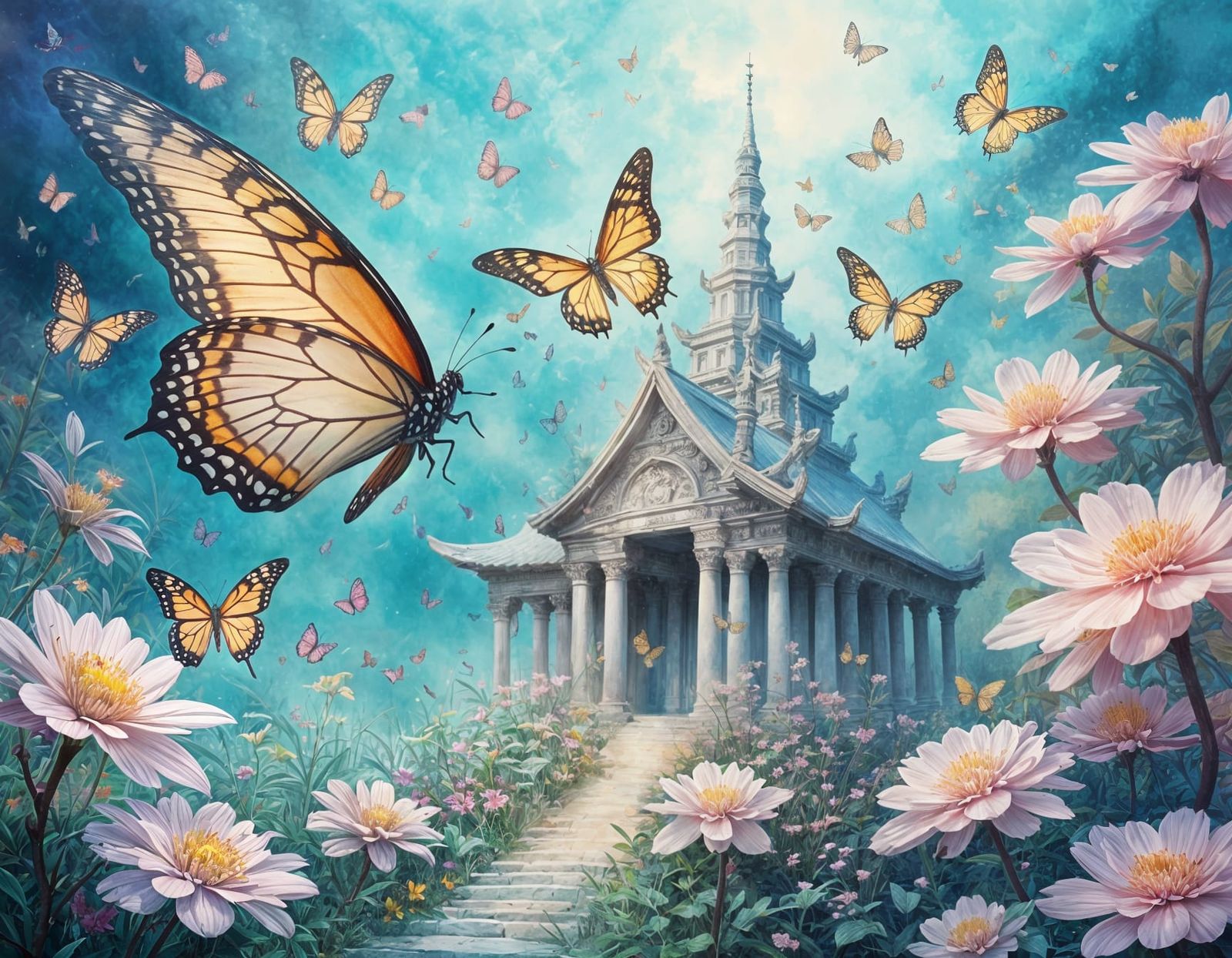 Temple of Butterflies: An AI Generated Image