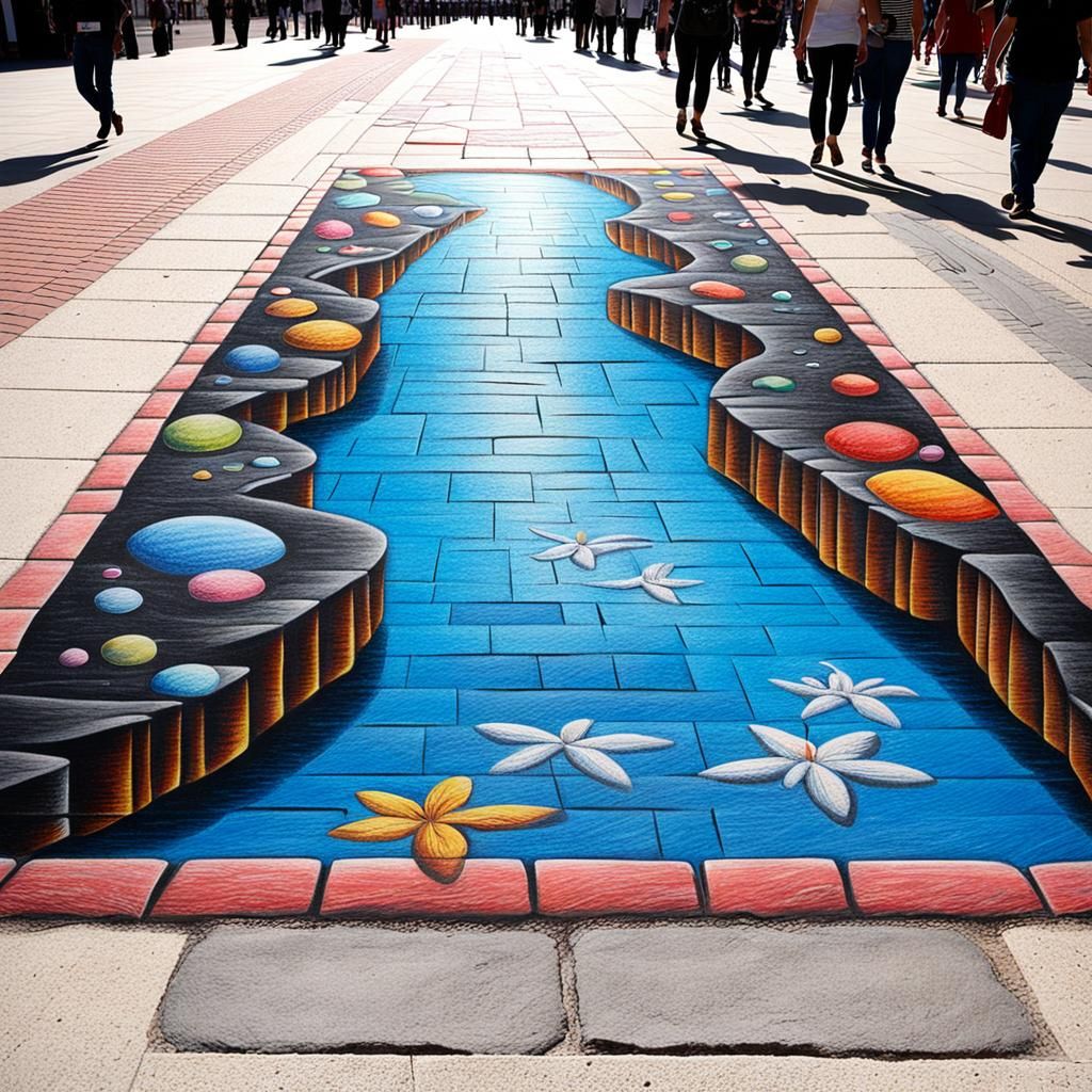 Hyperrealistic 3D Chalk Art on Sidewalk