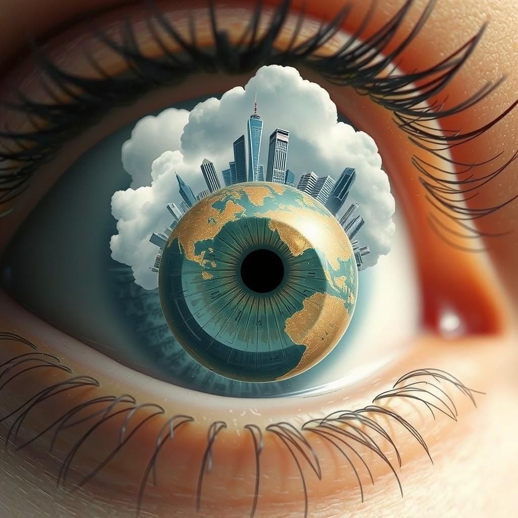 Futuristic City Reflected in Human Eye: Macro Shot