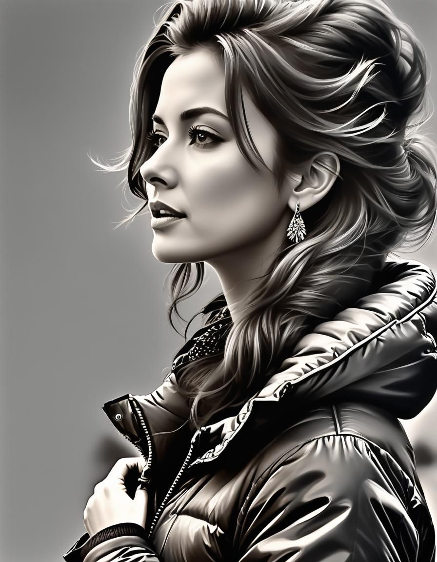 Charcoal Portrait of Woman with Waving Hair