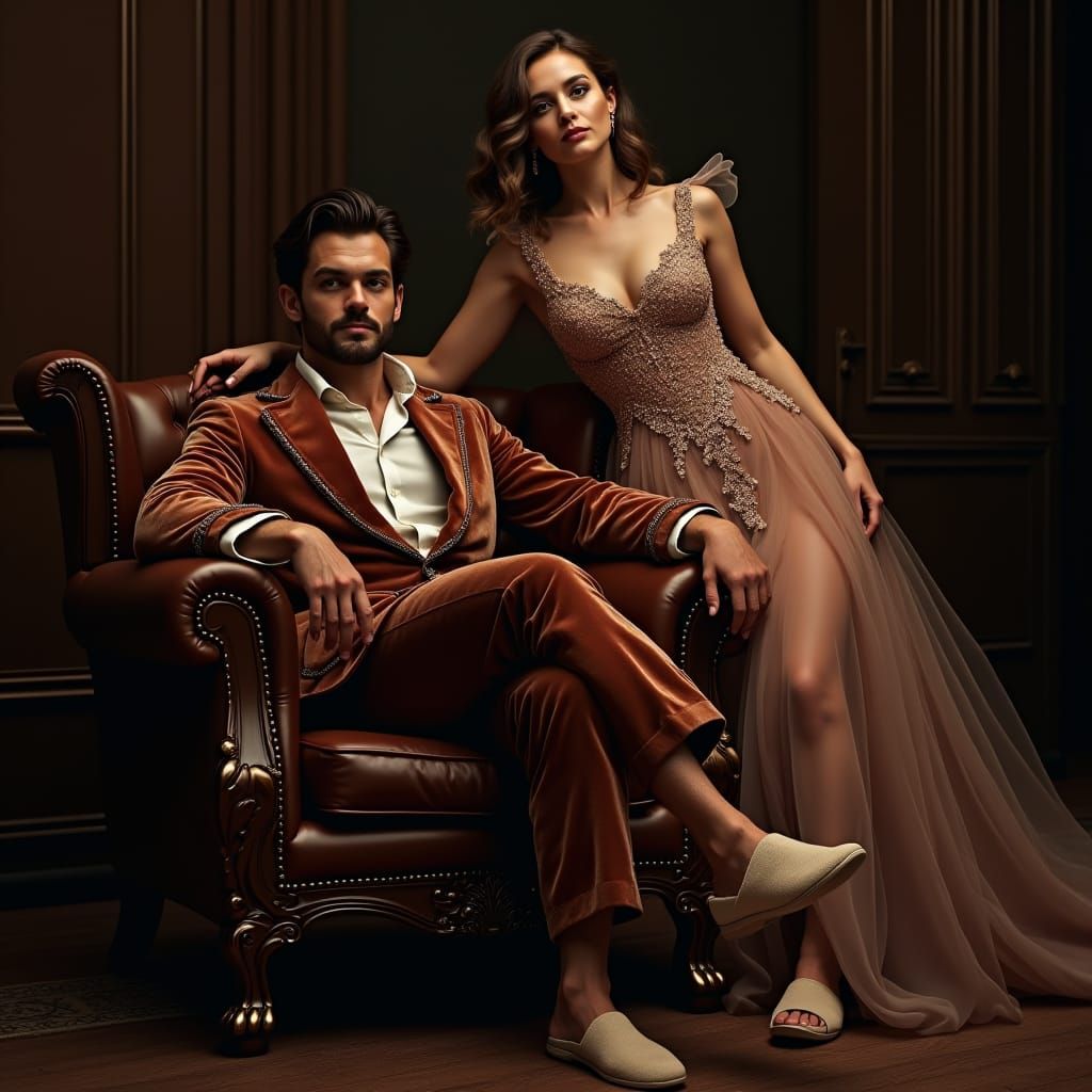 Elegant Couple in Velvet and Lace: Baroque-Inspired Portrait