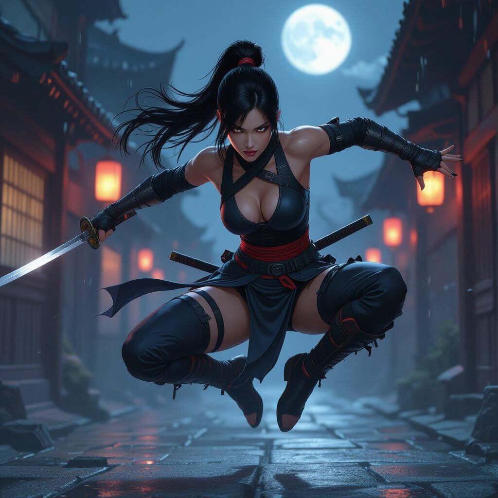 Dynamic Female Ninja in Revealing Combat Gear