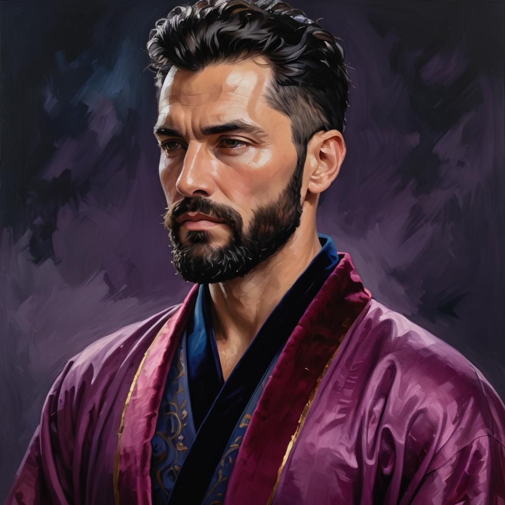 Elegant Man in Velvet Robes: Impasto Oil Painting