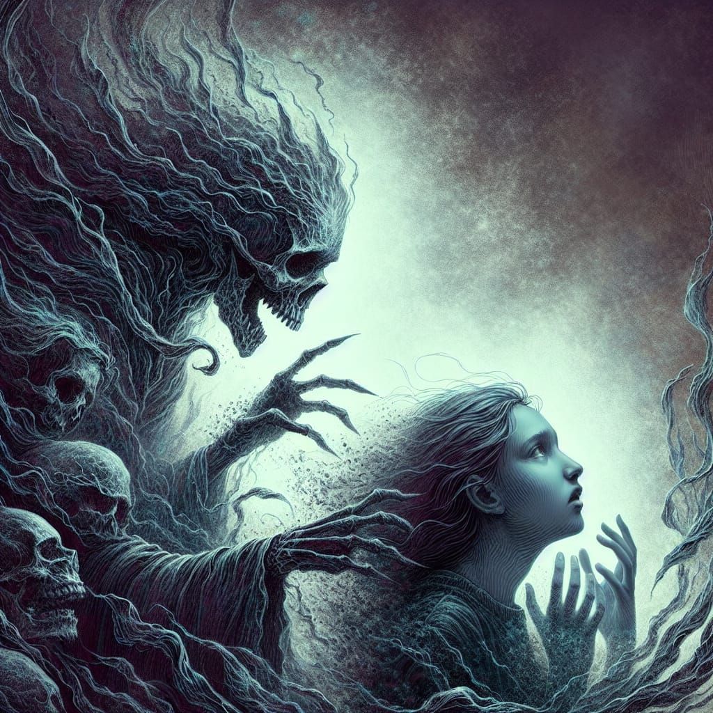 Ethereal Figure Consuming a Woman's Soul