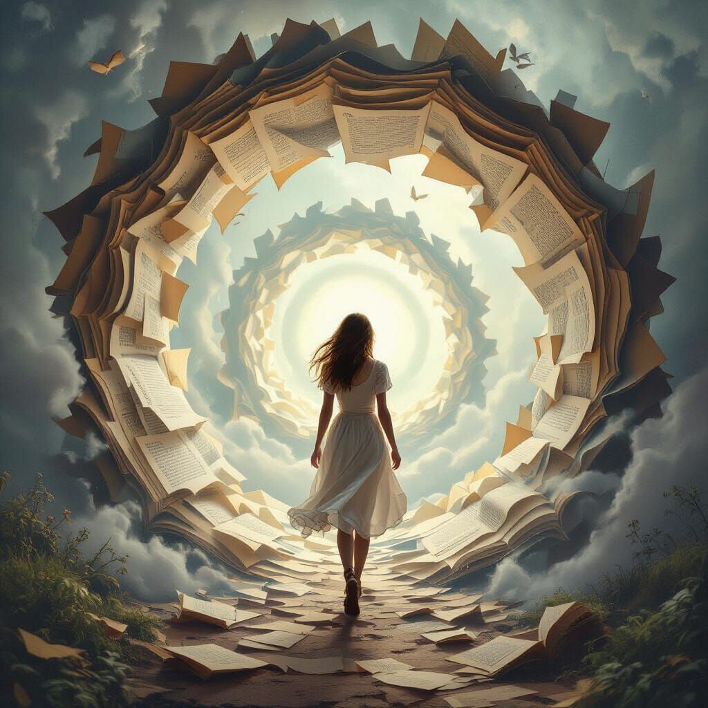 Ethereal Fantasy Portal of Books in Kinkade Style