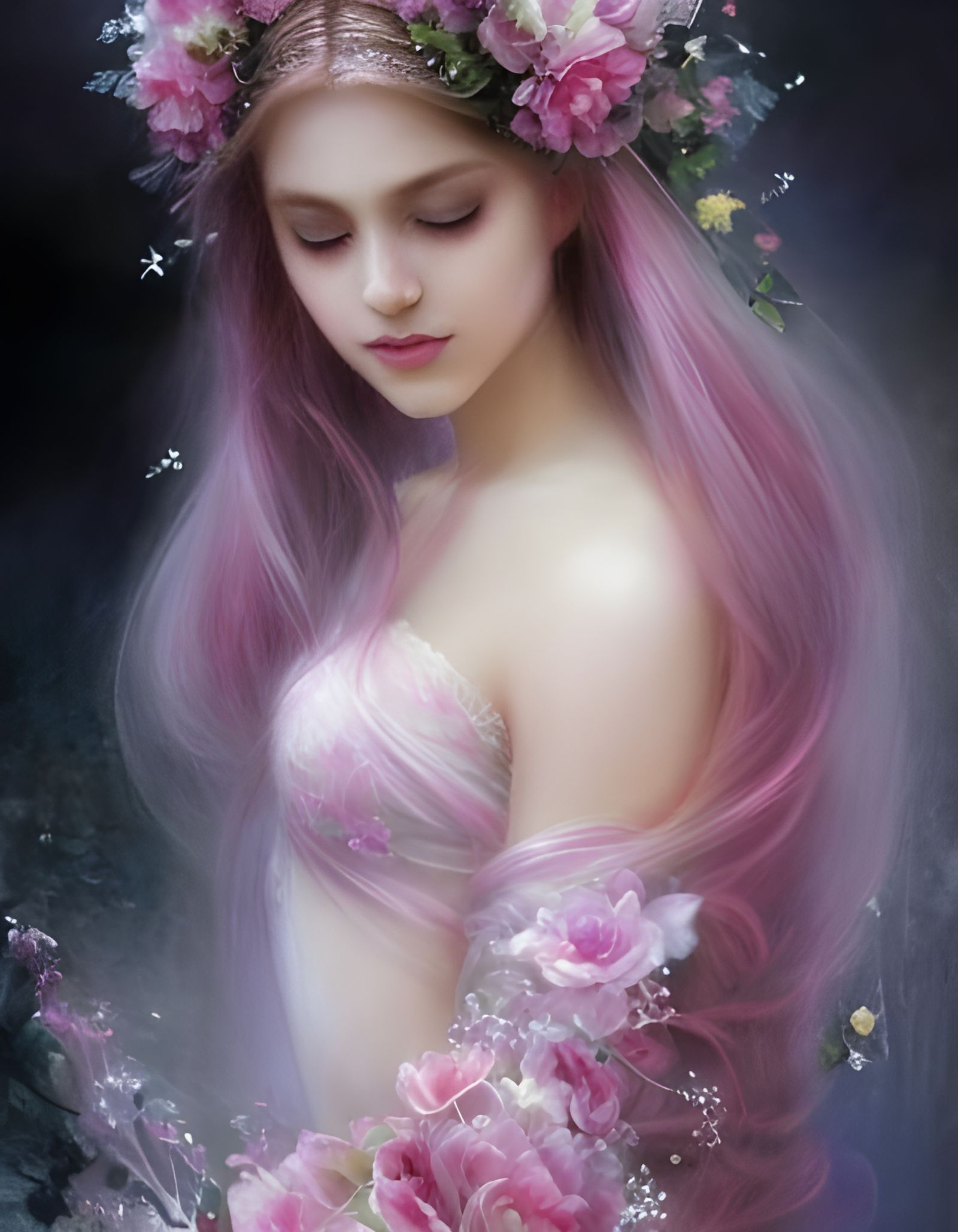 Pink Fairy in a Pink Garden: Digital Art