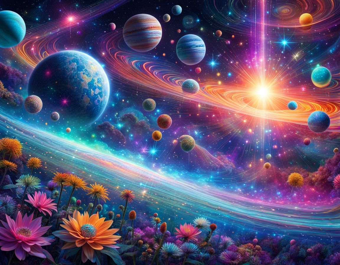 Holographic Astral Cosmic Illustration in Mixed Media