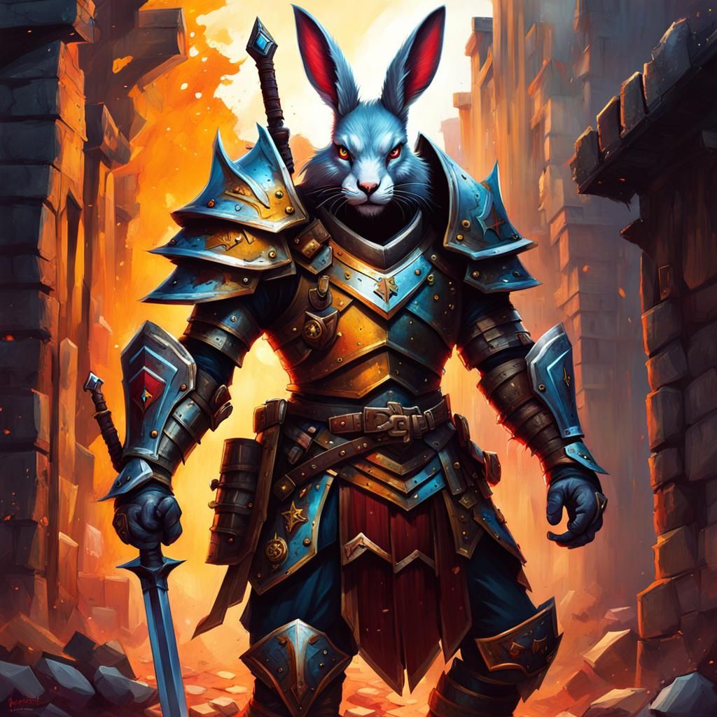 Armored Wererabbit Illustration in Graffiti Art Style