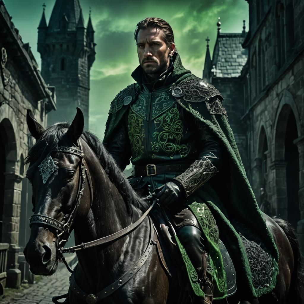 Mystical Dark Fantasy Rider in Ornate Armor