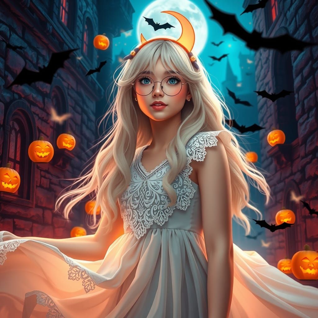 Luna Lovegood's Halloween at Hogwarts, Hyperrealistic Splash...