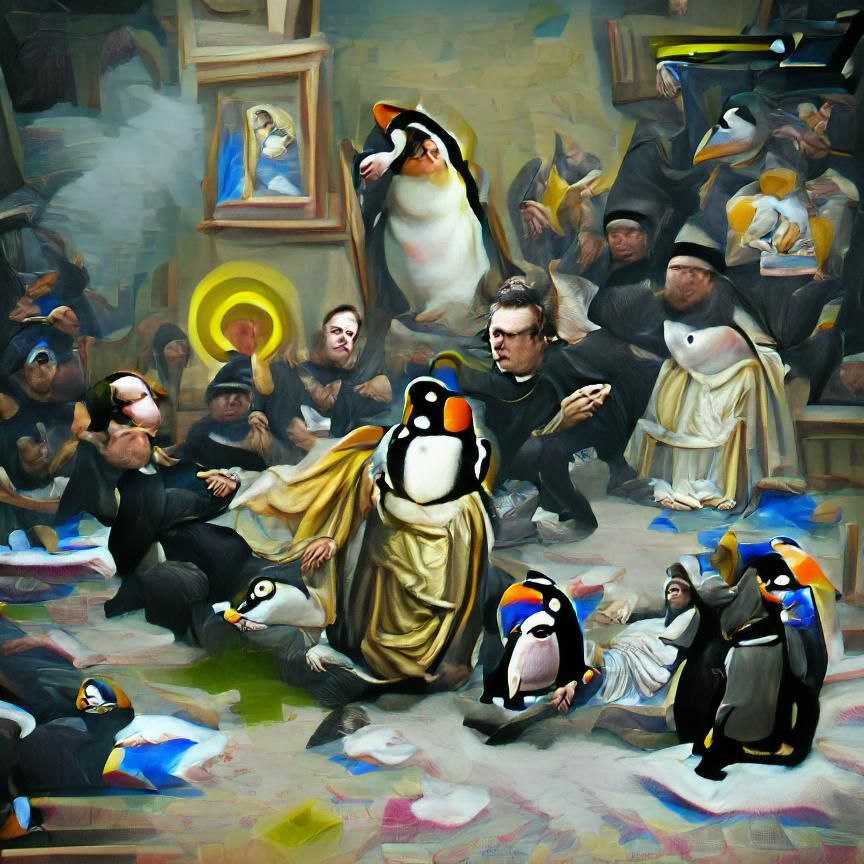 Penguin Priest in Renaissance Style