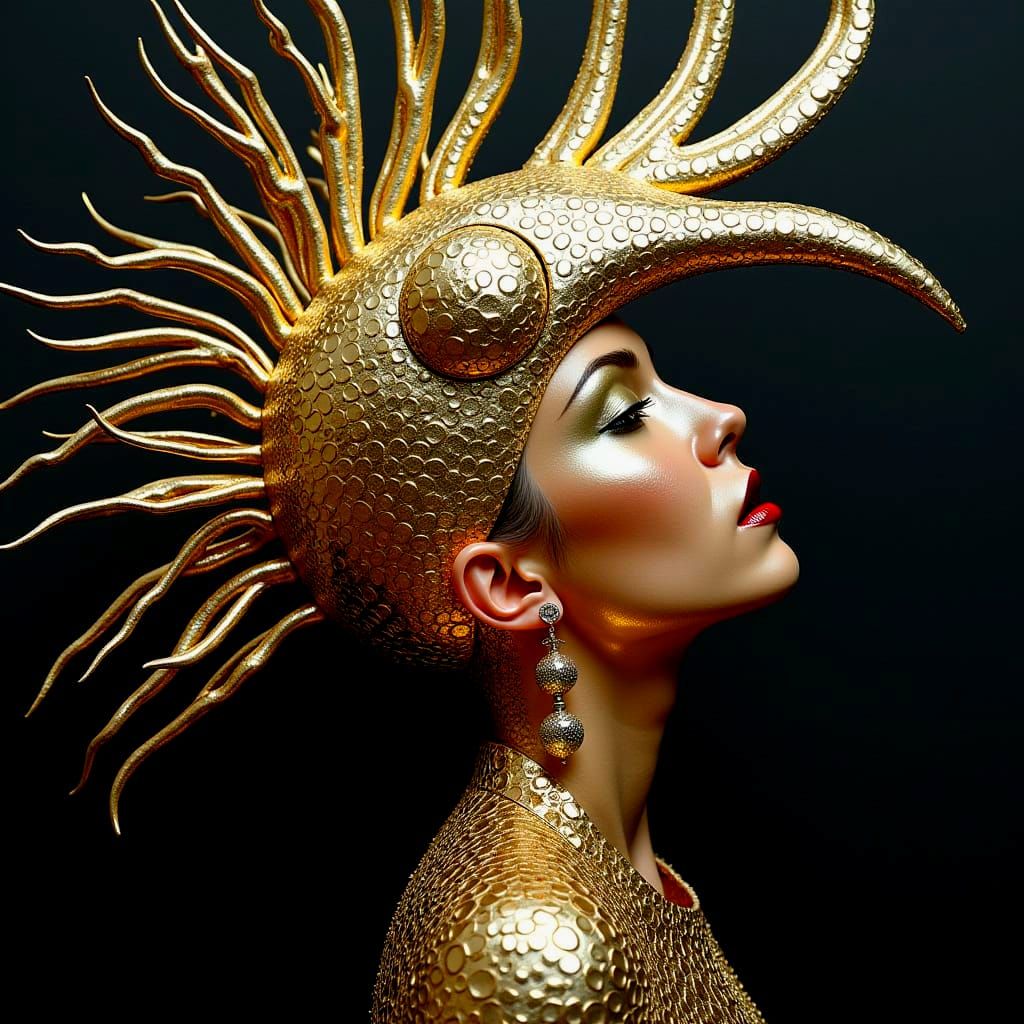 Hyperrealist Cockatoo Woman with Metallic Accents