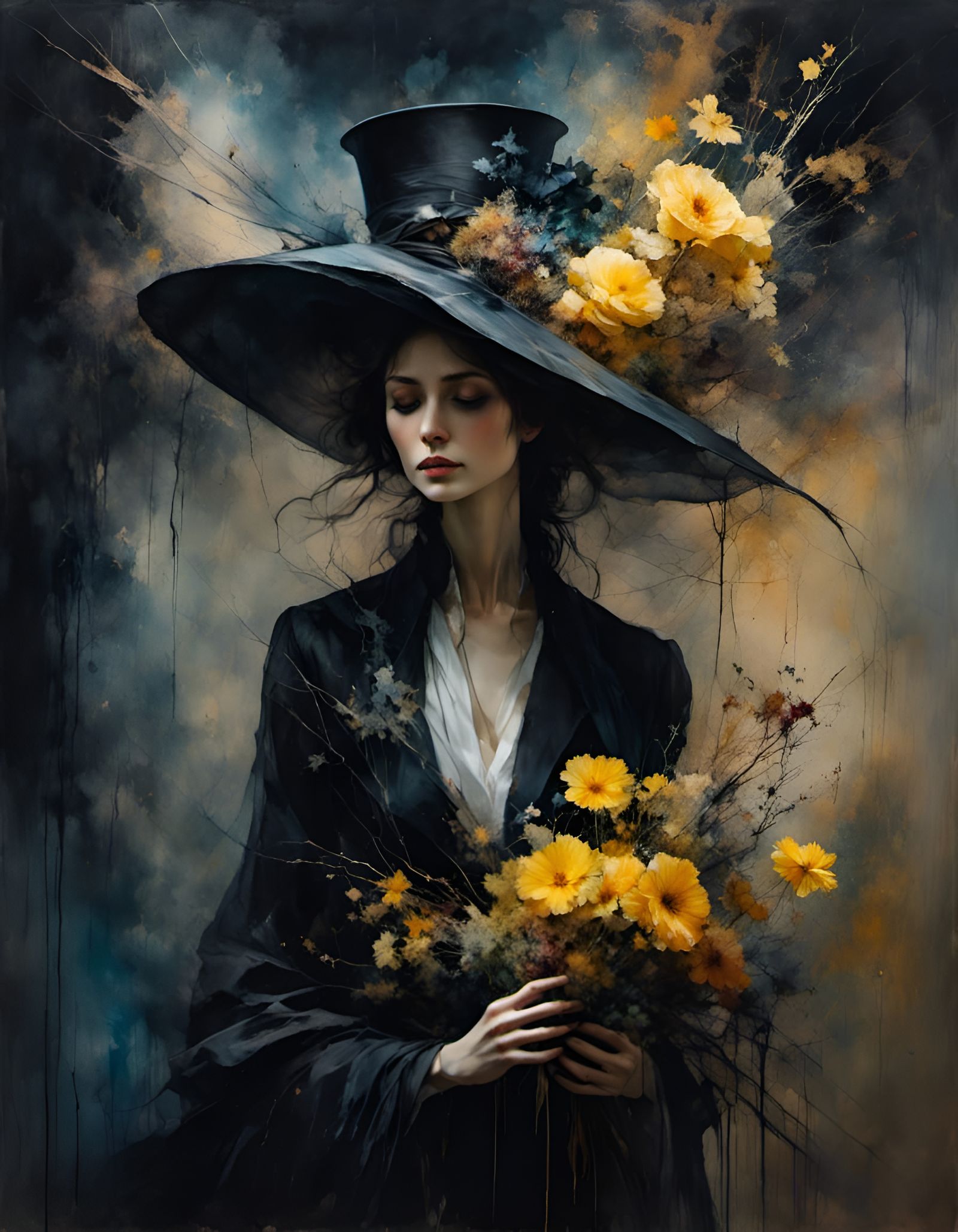 Margarita in Dark Suit on Snowy Rainbow Street