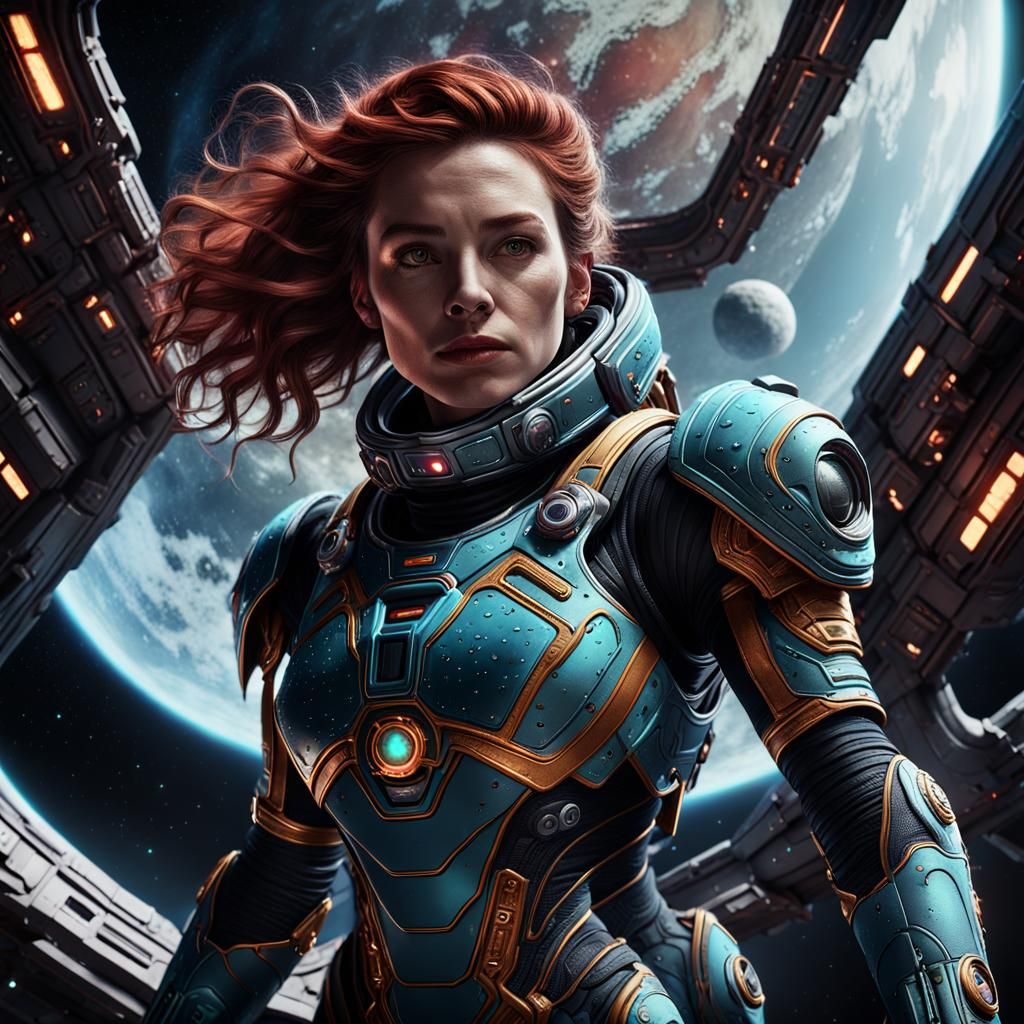 Woman in Villain Suit in Space: Digital Matte Painting