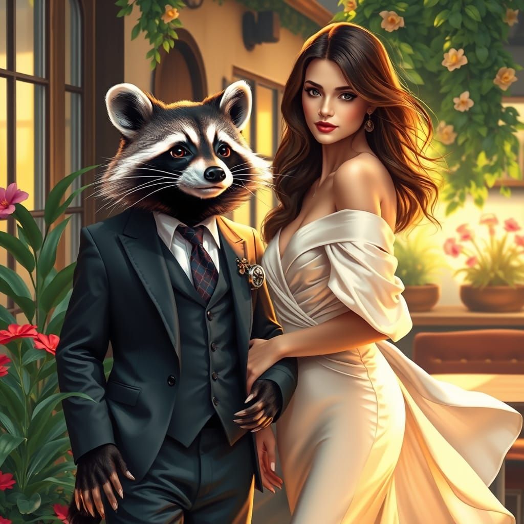 Raccoon Escort: A Whimsical Digital Painting