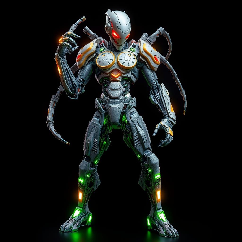 Cyberpunk 3D Figure in Dynamic Stance