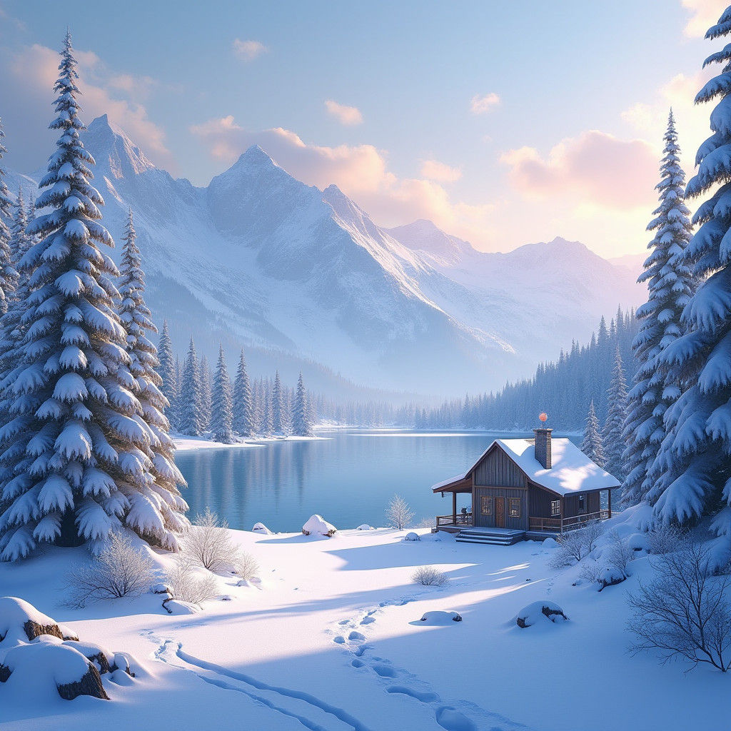 Serene Winter Landscape with Frozen Lake