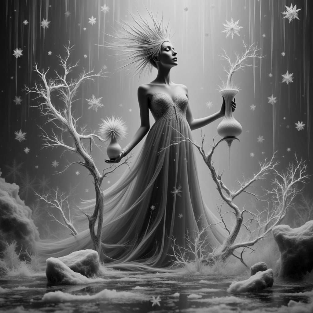 Ethereal Goddess of Snow and Ice in Crystal Gown