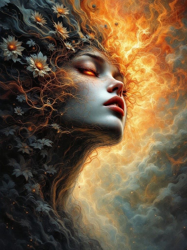 Sorrowful Portrait Emerging from Dark Tsingy Landscape