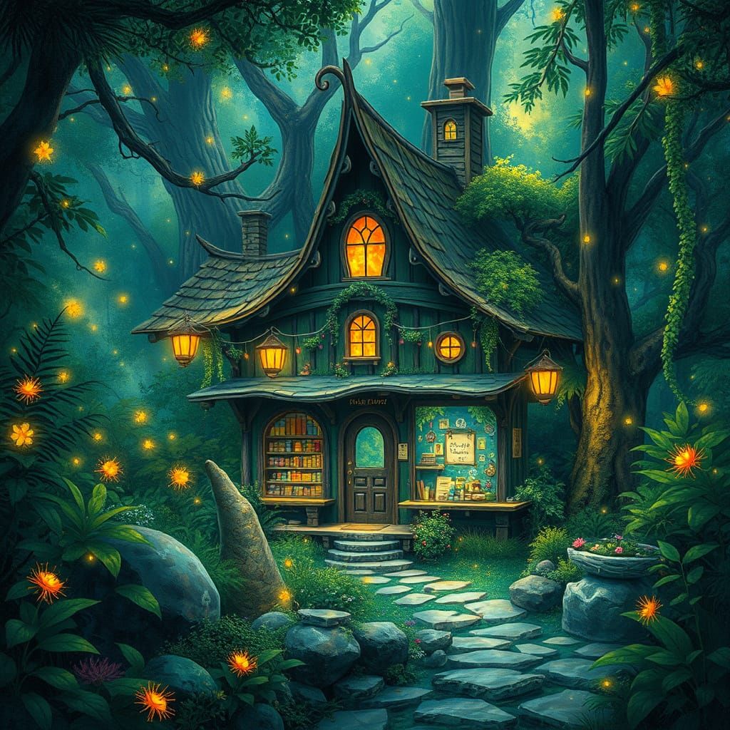 Enchanted Rainforest Market in Whimsical Style