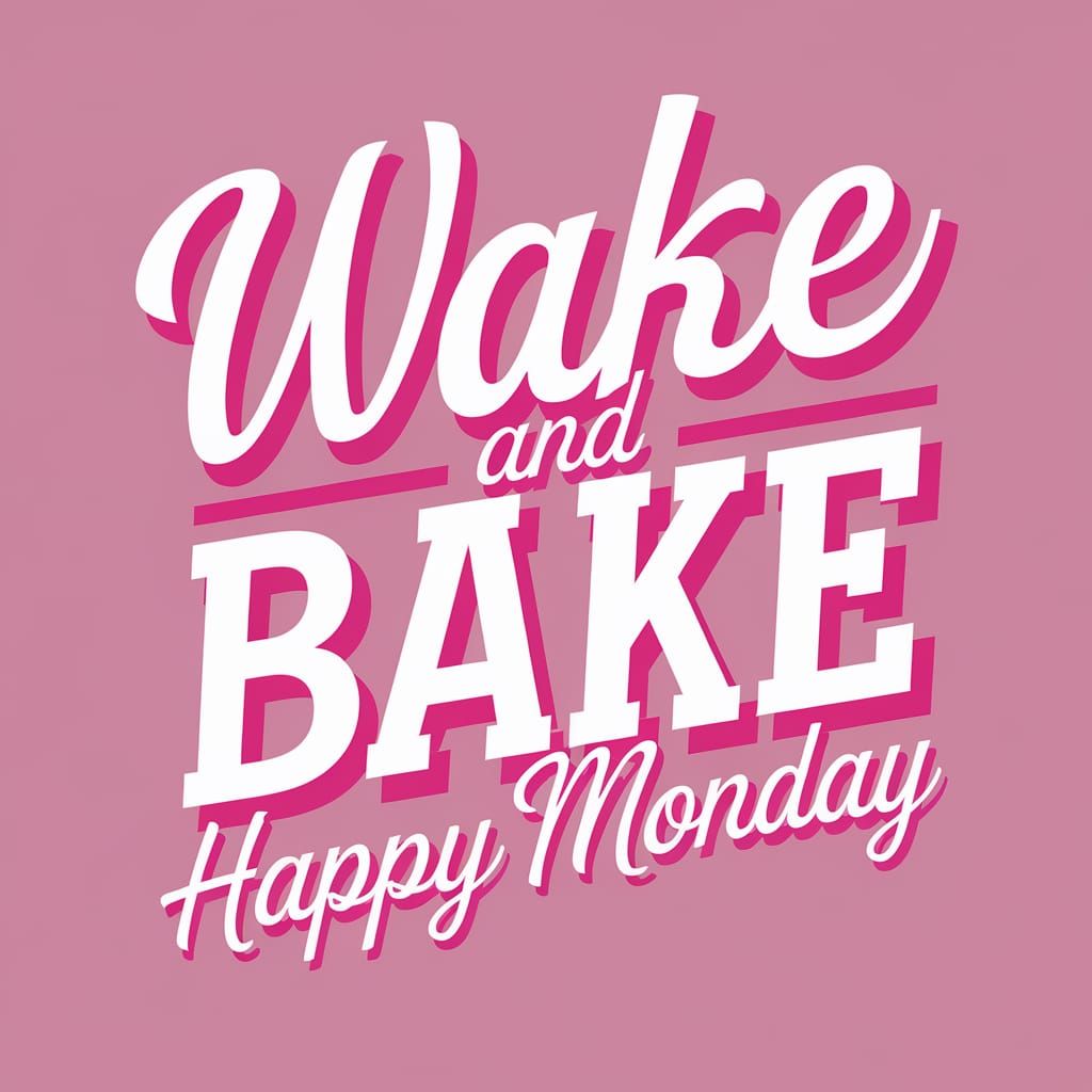Bold Happy Monday Wallpaper in White and Pink Cursive