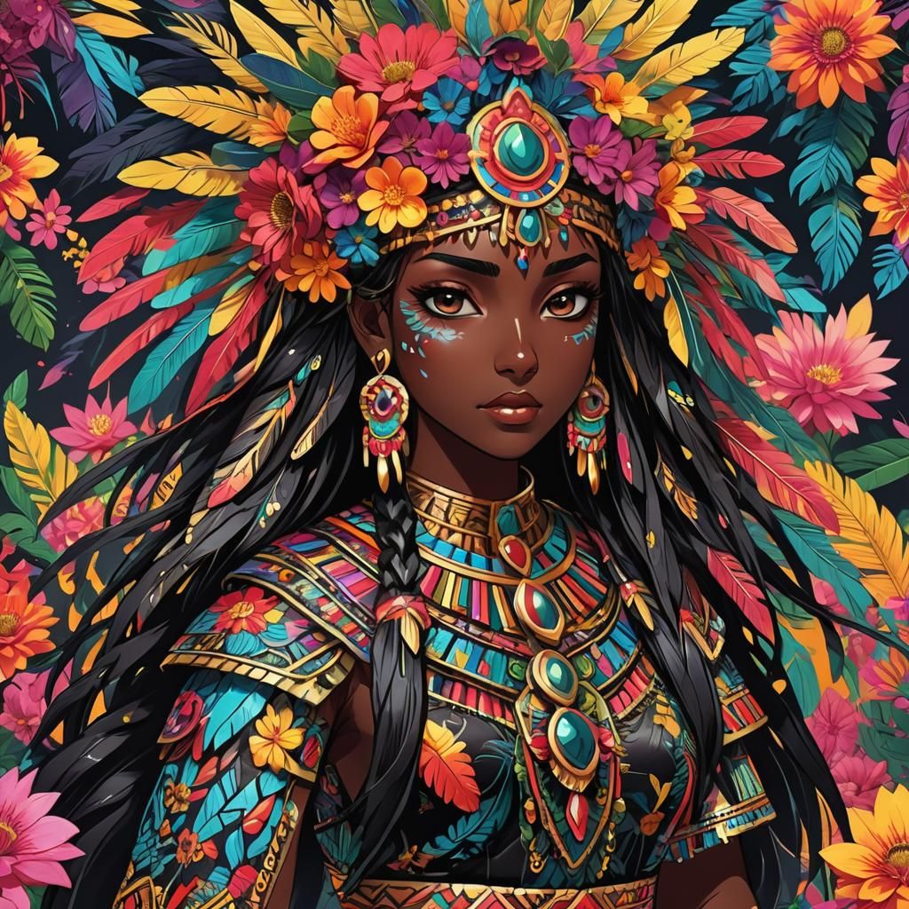 Aztec Girl in Vibrant Anime Manga Splash Art