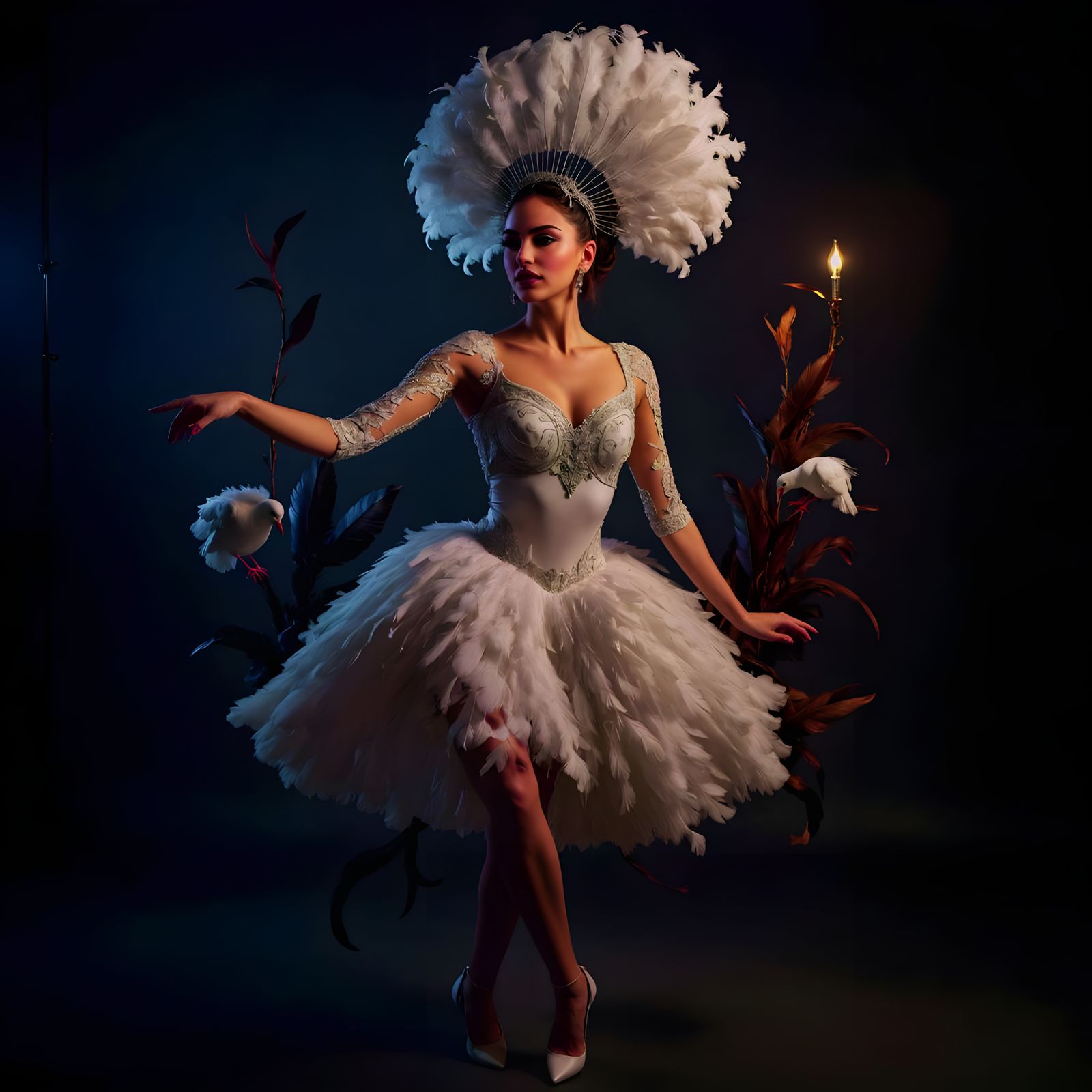 Fashionable Woman in Feathered Headdress Illustration