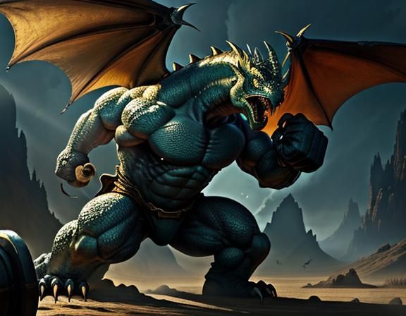 Dragon Lifting Weights: Fantasy Concept Art