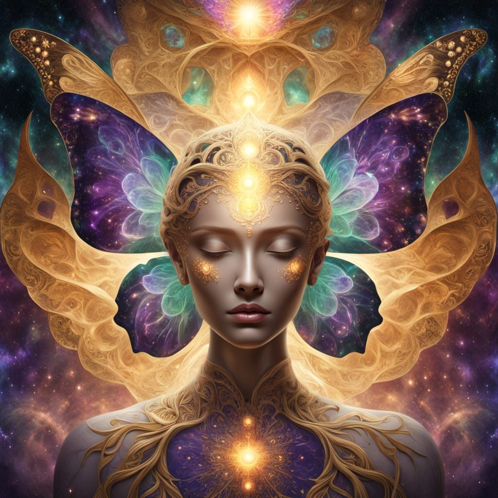 Visionary Art: Figure Filled with Glowing Earth and Tree of ...