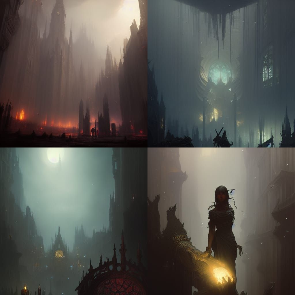 Dark Fantasy Concept Art in Purple and Yellow