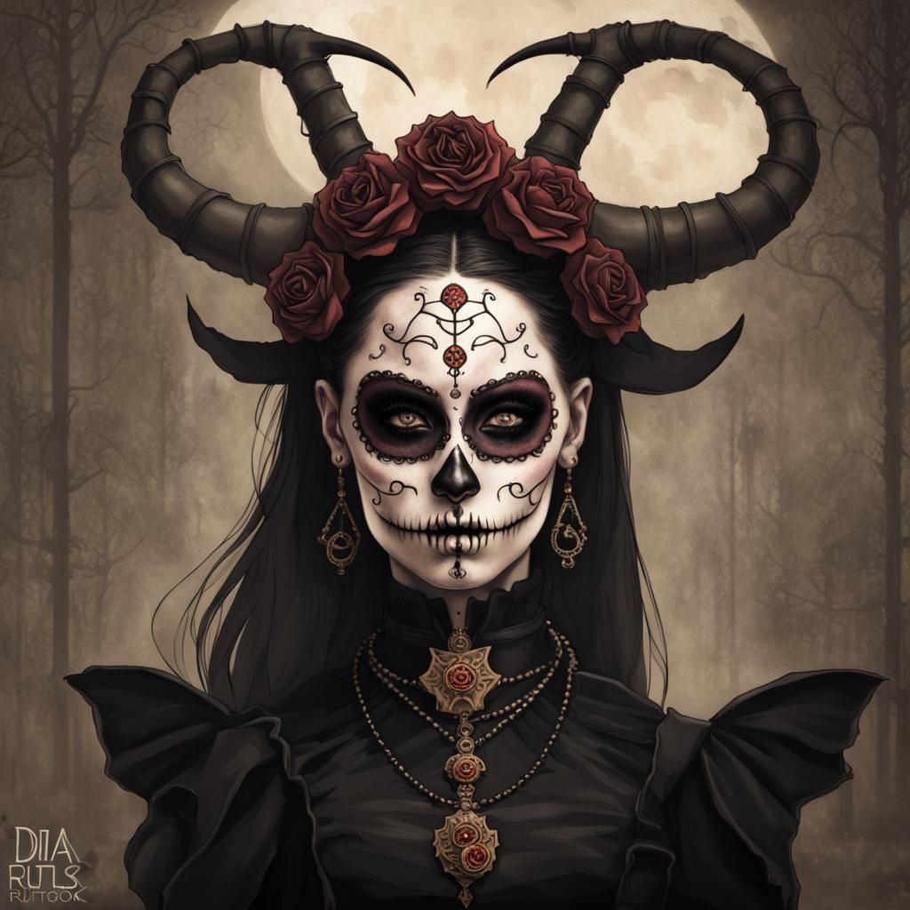 Steampunk Goth Devil Girl with Dia de los Muertos Makeup
