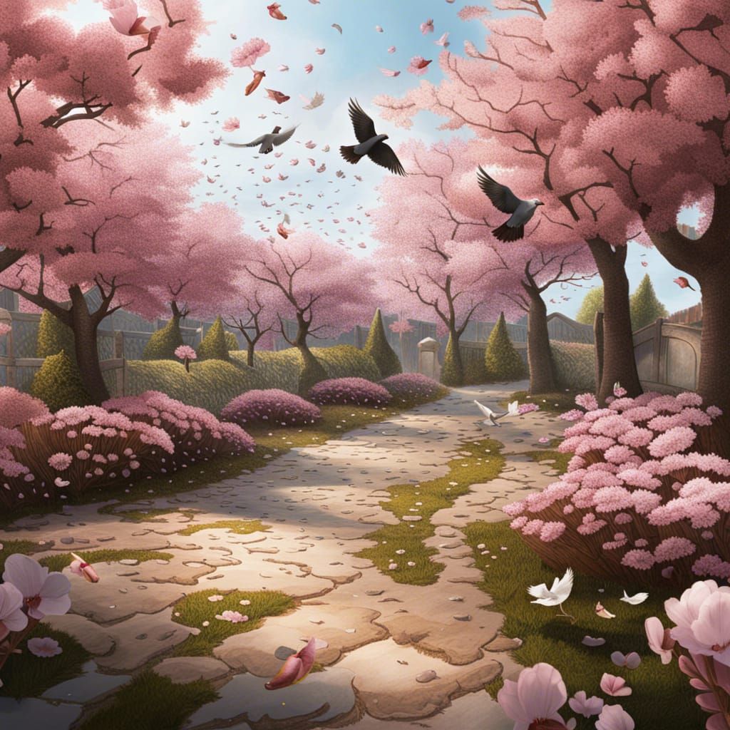 Beautiful Cherry Blossom Garden in Hyperrealistic Style