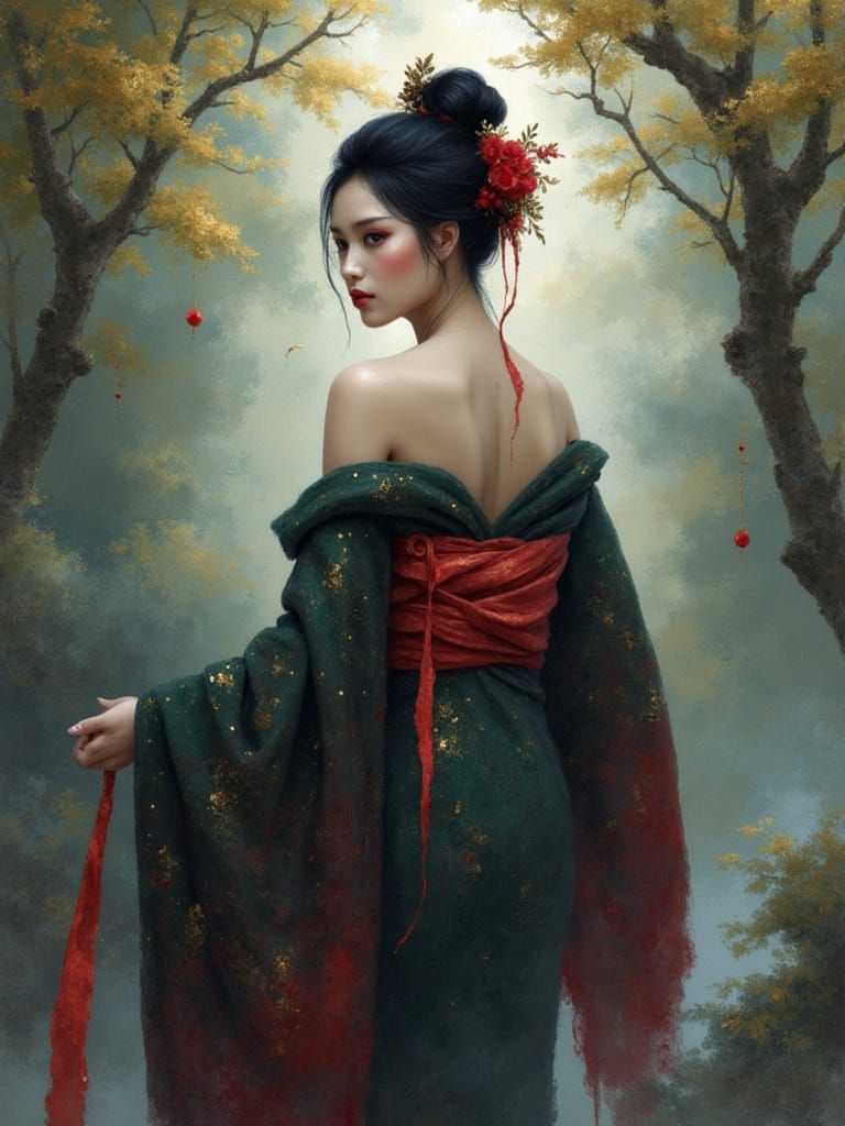 Geisha in a Mystical Japanese Garden - Gothic & Baroque Styl...