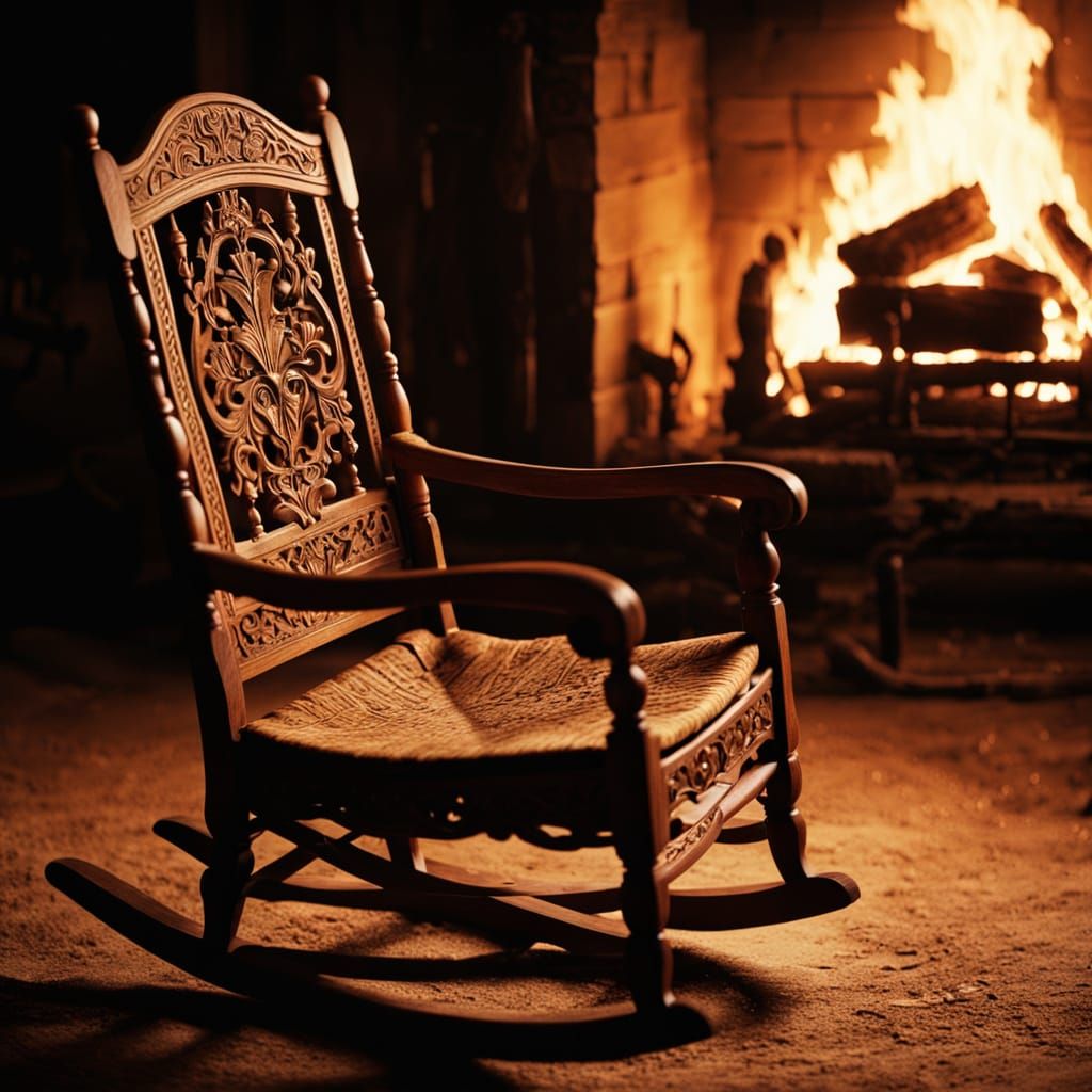 By the light of the fire in the old rocking chair.