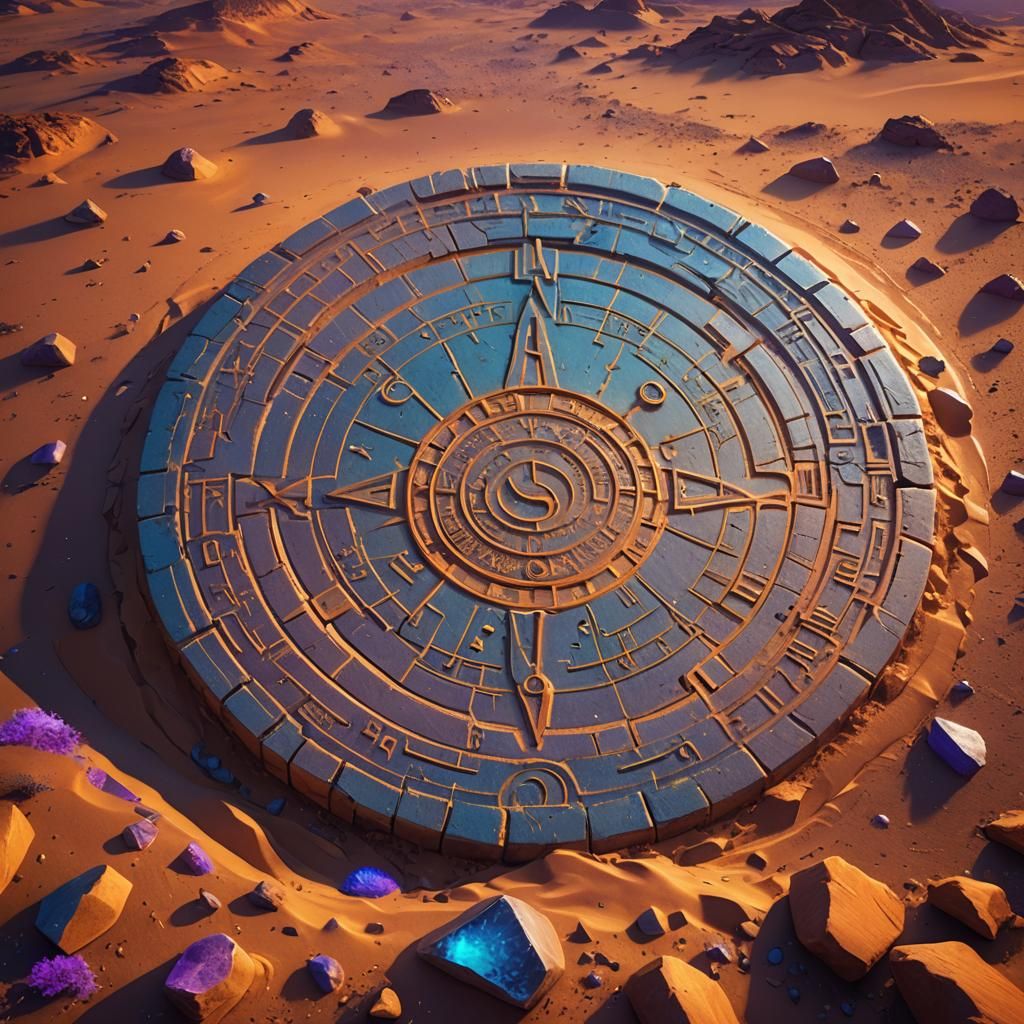 Ancient Hieroglyphic Stargate in Desert Landscape
