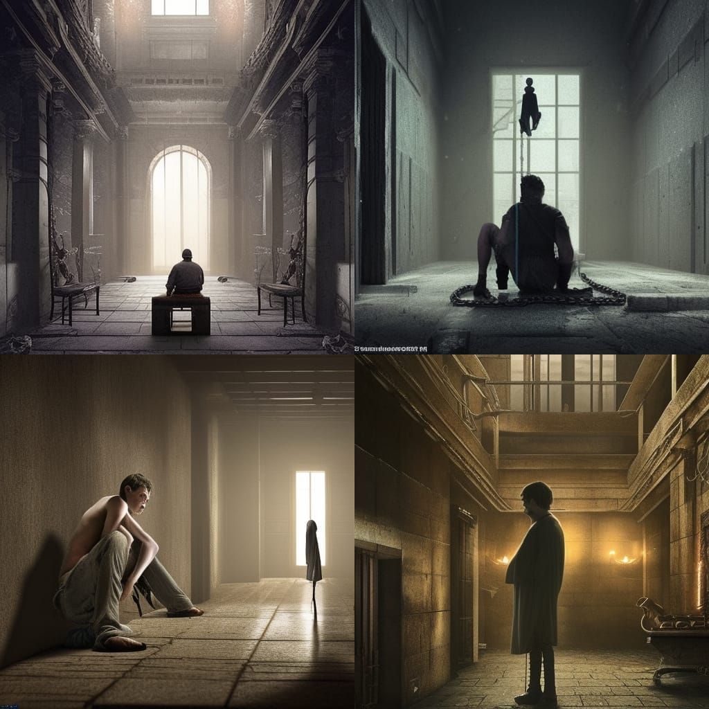 Man Chained in Dark Cell: Digital Matte Painting