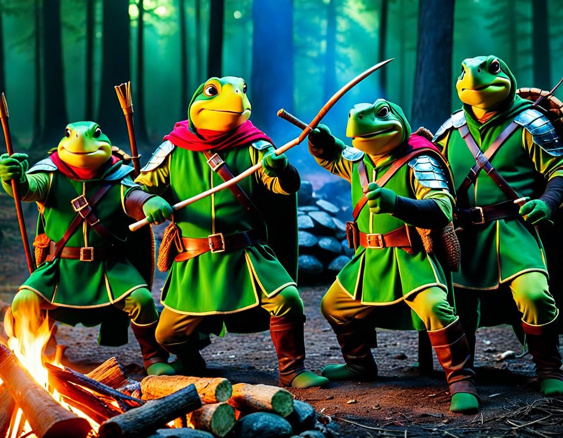 Turtle as Robin Hood with Merry Men