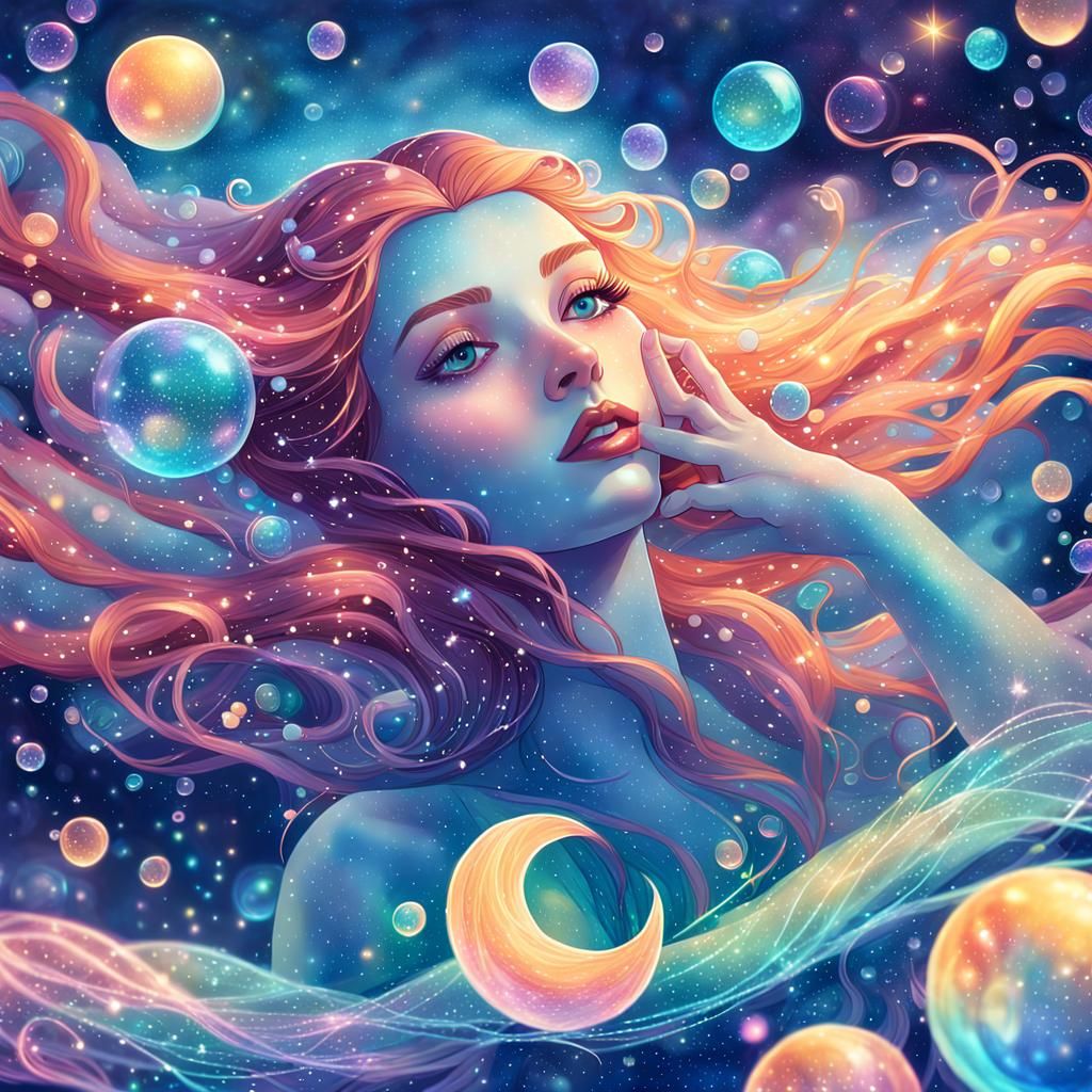 Siren in Lost Kingdom: Vibrant Astral Cosmic Illustration