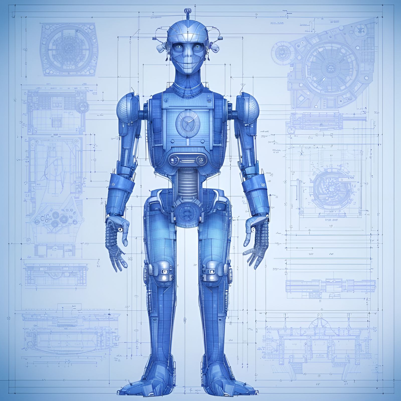 Animatronic Blueprint Technical Drawing in Detailed Matte St...