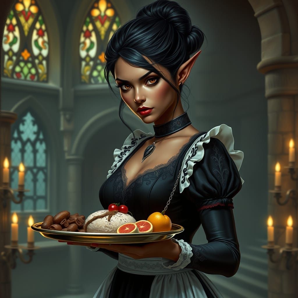 Elegant Elf Maid in Mysterious Castle
