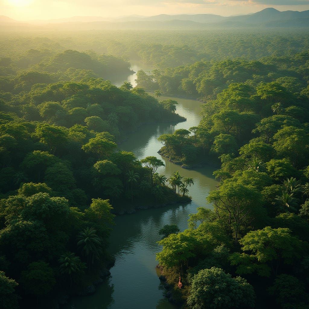 Ethereal Amazonian Paradise Unfolds in Golden Light