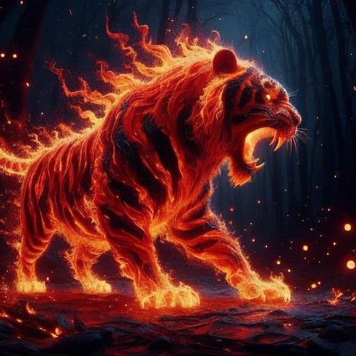 Surreal Tiger Made of Blazing Red Fire