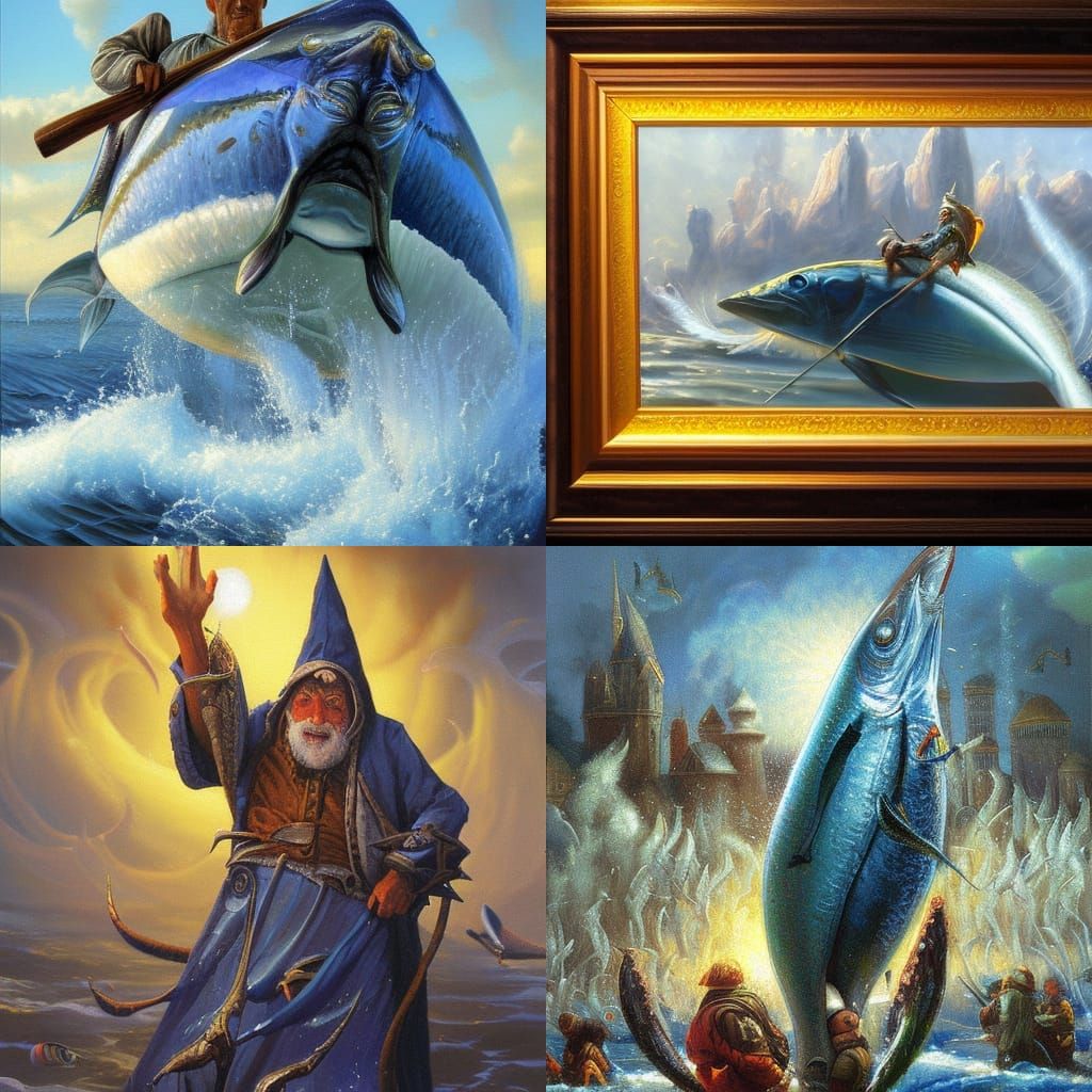Sardine Wizard Oil Painting in Fantasy Art Style